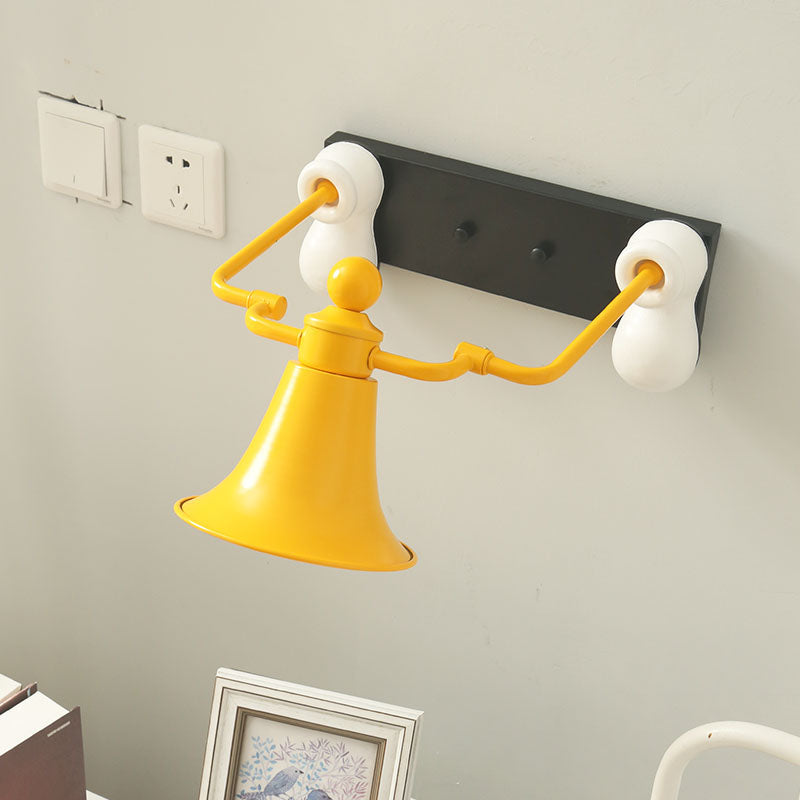 Metal Bell Man Shape Wall Lighting Cartoon 1 Light Sconce Lamp Fixture in Yellow for Bedside