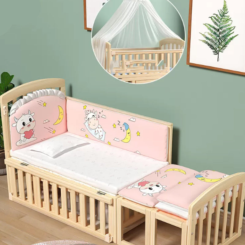 Modern Solid Wood Nursery Crib Guardrail Baby Crib with Storage