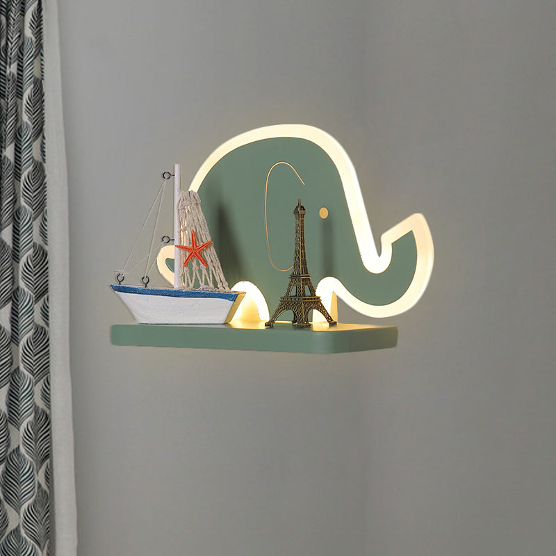 Acryl olifant/vliegtuig/kalebas lampje lichte cartoon led wand gemonteerde lamp met opbergdesk in tin/geel/blauw, wit/warm licht