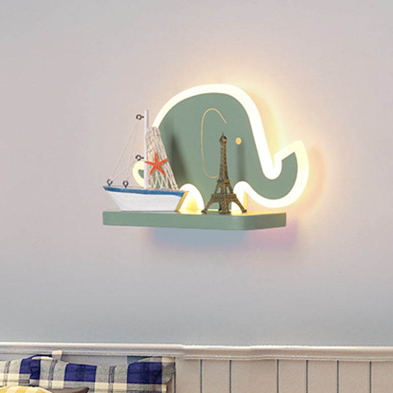 Acryl olifant/vliegtuig/kalebas lampje lichte cartoon led wand gemonteerde lamp met opbergdesk in tin/geel/blauw, wit/warm licht