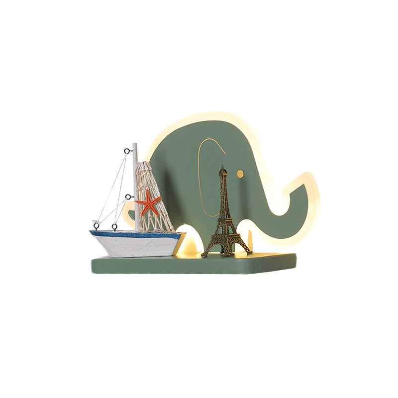 Acryl olifant/vliegtuig/kalebas lampje lichte cartoon led wand gemonteerde lamp met opbergdesk in tin/geel/blauw, wit/warm licht