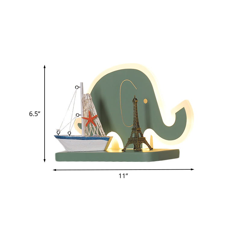 Acryl olifant/vliegtuig/kalebas lampje lichte cartoon led wand gemonteerde lamp met opbergdesk in tin/geel/blauw, wit/warm licht