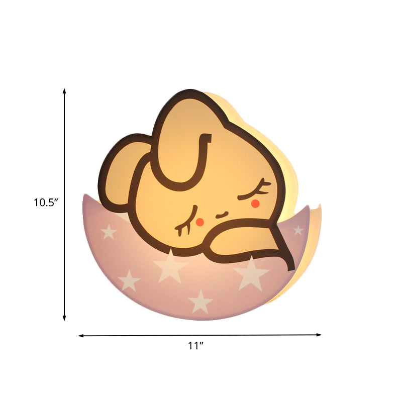 Sleeping Rabbit Girls Room Sconce Light Metal LED Cartoon Wall Mount Lamp in Pink, White/Warm Light