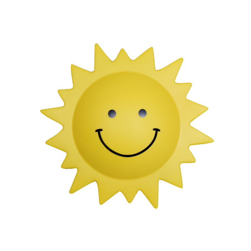 Lámpara de plástico en forma de sol Lámpara de pared LED de dibujos animados en amarillo para dormitorio infantil