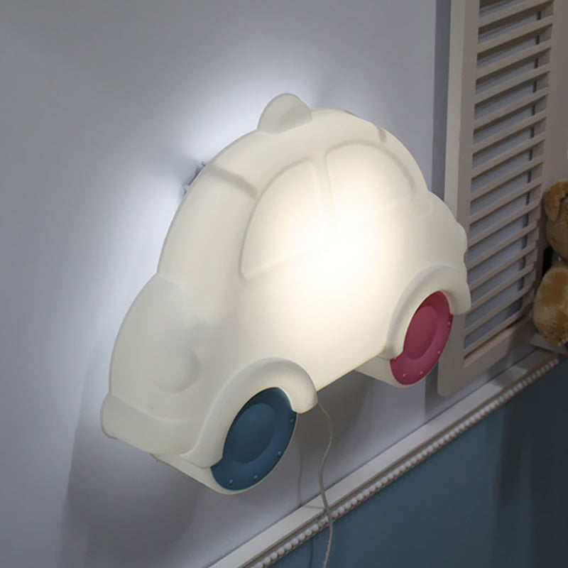 Car Corner Wall Sconce Lighting Plastic LED Cartoon White-Blue-Pink Wall Lamp Fixture