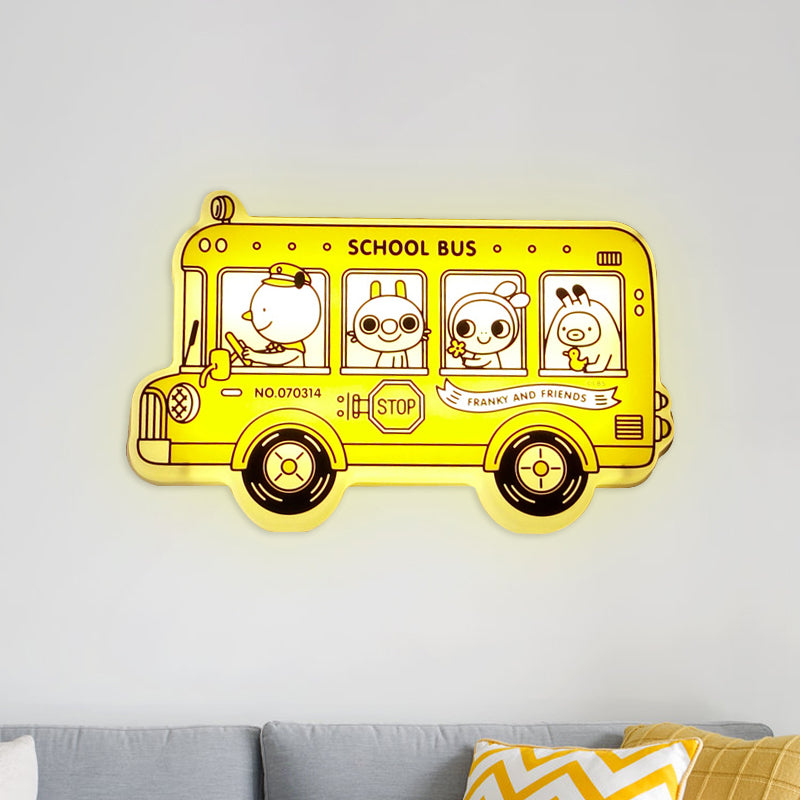 Éclairage d'éclairage en forme de bus jaune Carton de dessin animé LED Mur en plastique Lampe avec motif d'animaux