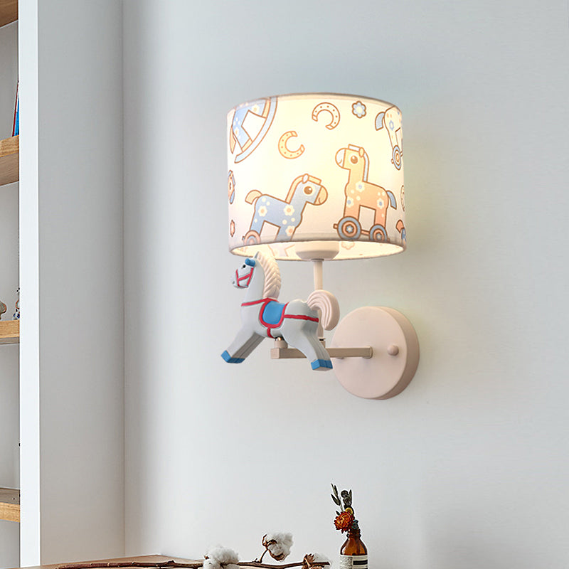 Trojan paardenvorm muur licht lampje cartoon hars 1 licht led roze/blauwe wandlamp met trommelstofschaduw