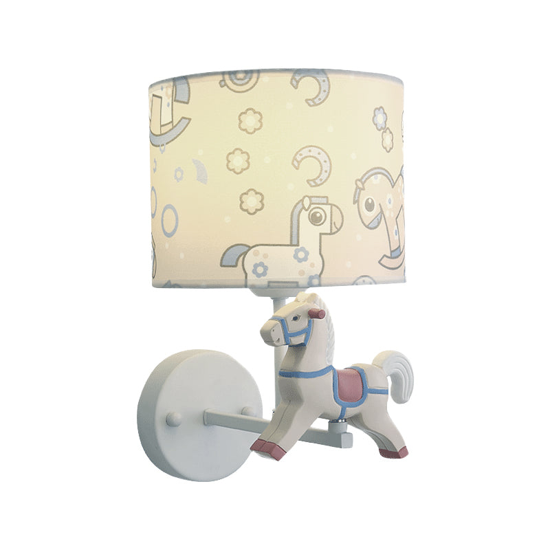 Trojan paardenvorm muur licht lampje cartoon hars 1 licht led roze/blauwe wandlamp met trommelstofschaduw