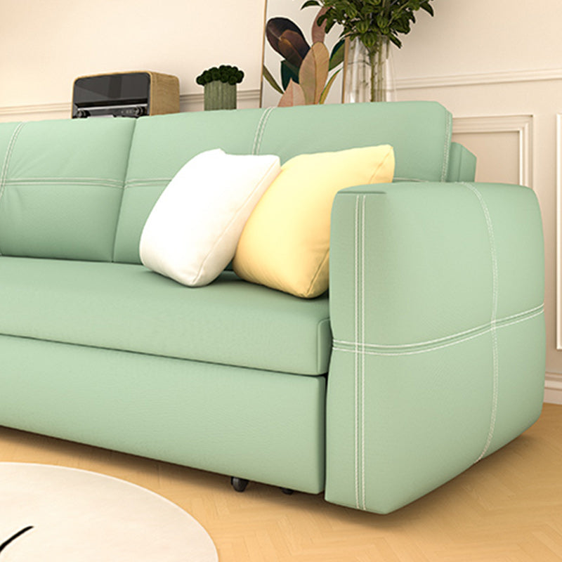 Pillow Back Scandinavian Sleeper Sofa Bonded Leather Green Futon Sofa Bed