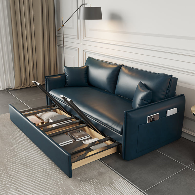 Modern Pillow Back Sleeper Sofa Blue Futon Sleeper Sofa Bed with Storage