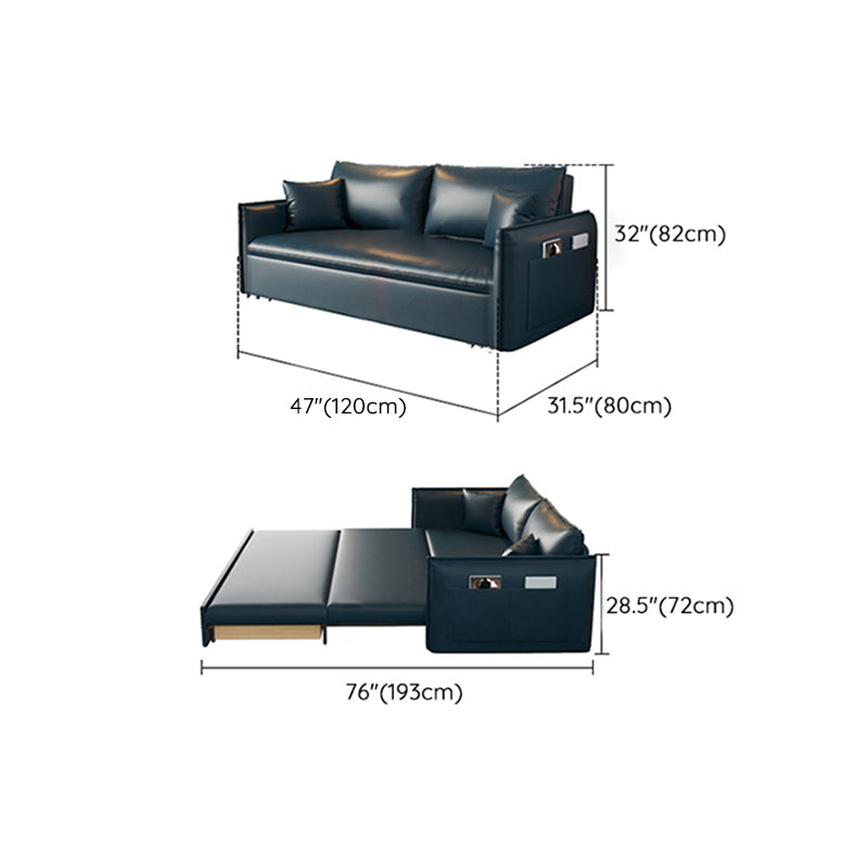 Modern Pillow Back Sleeper Sofa Blue Futon Sleeper Sofa Bed with Storage