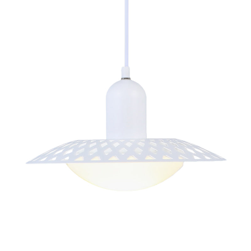 Finition blanche creux Dosa pendentif moderne 1 lampe plafond en métal de tête avec une nuance en acrylique dôme, 12 "/ 16" W