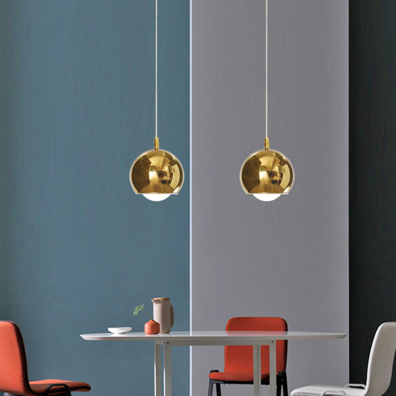 Iron Globe Pendant Lighting Post Modern 1 Head Rotatable LED Hanging Lamp Kit in Gold over Table