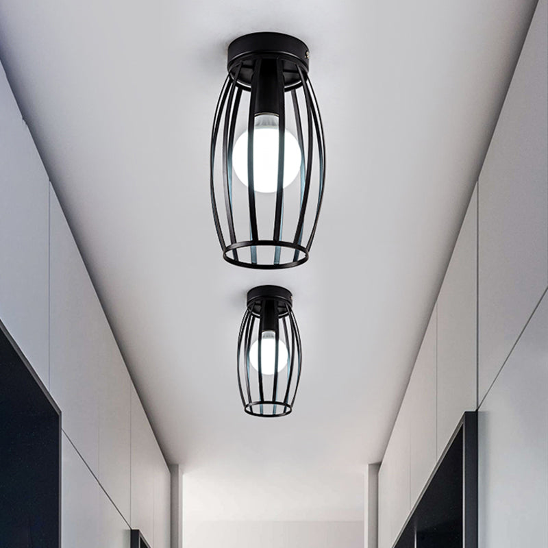 Schwarz/Gold-Finish, ovale Käfig-Unterputzleuchte, minimalistische 1-flammige Eisen-Deckenleuchte für den Flur