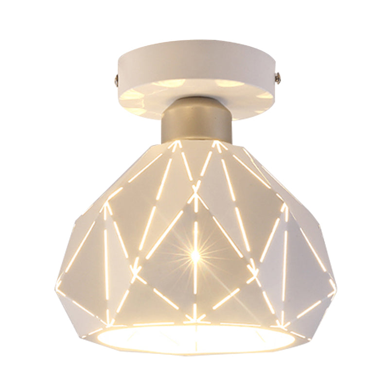 Diamond Iron Semi Flush Light Fixture Contemporary 1 Light White Finish Flush Mount Ceiling Lamp for Corridor
