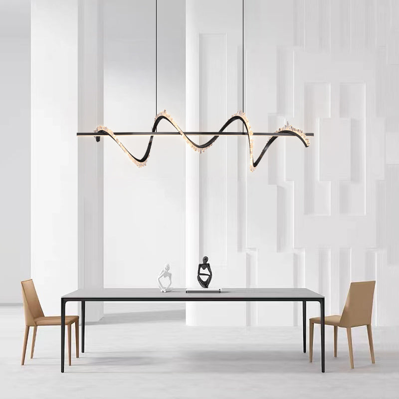 Minimalism Hanging Light Spiral LED Island Light Fixture with Crystal for Dining Room