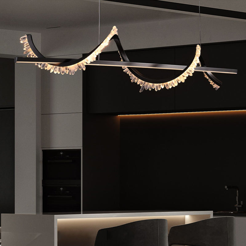 Minimalism Hanging Light Spiral LED Island Light Fixture with Crystal for Dining Room