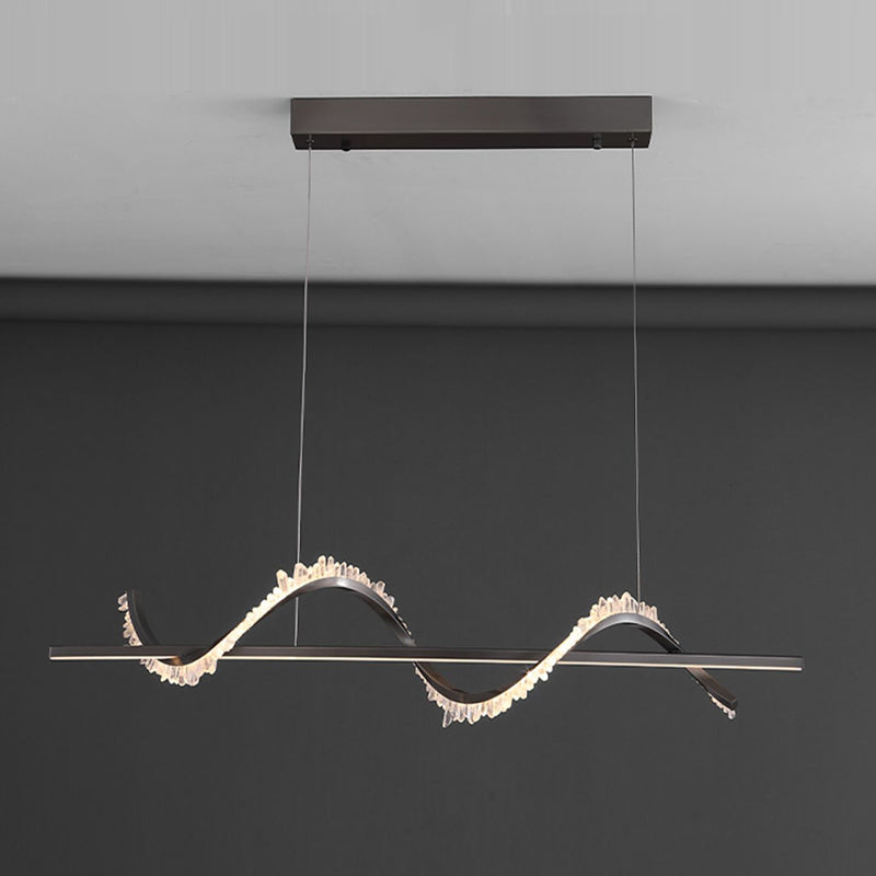 Minimalism Hanging Light Spiral LED Island Light Fixture with Crystal for Dining Room