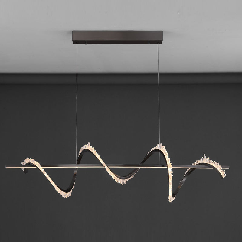 Minimalism Hanging Light Spiral LED Island Light Fixture with Crystal for Dining Room