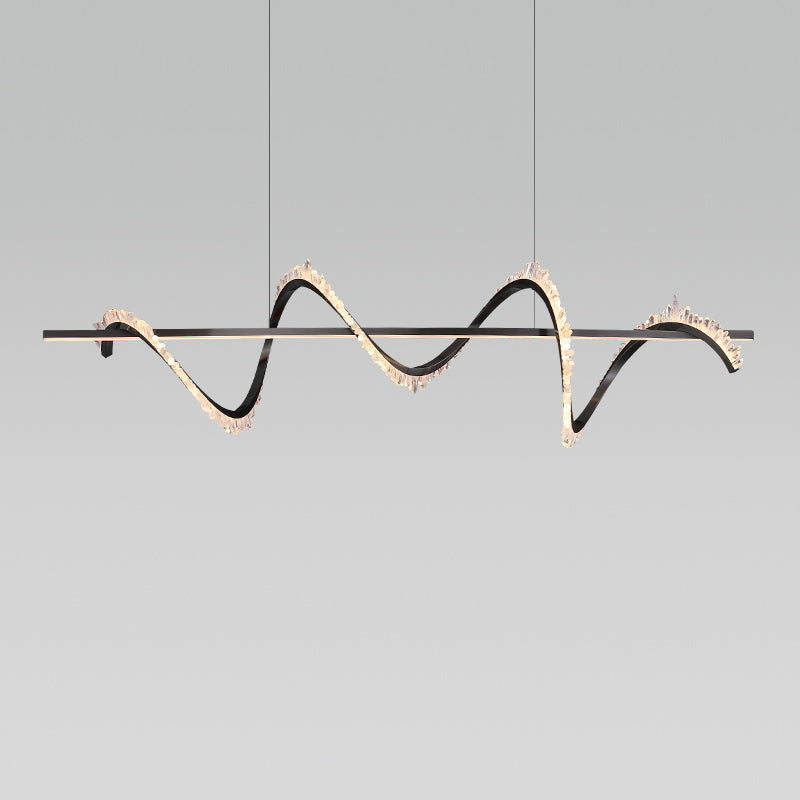 Minimalism Hanging Light Spiral LED Island Light Fixture with Crystal for Dining Room