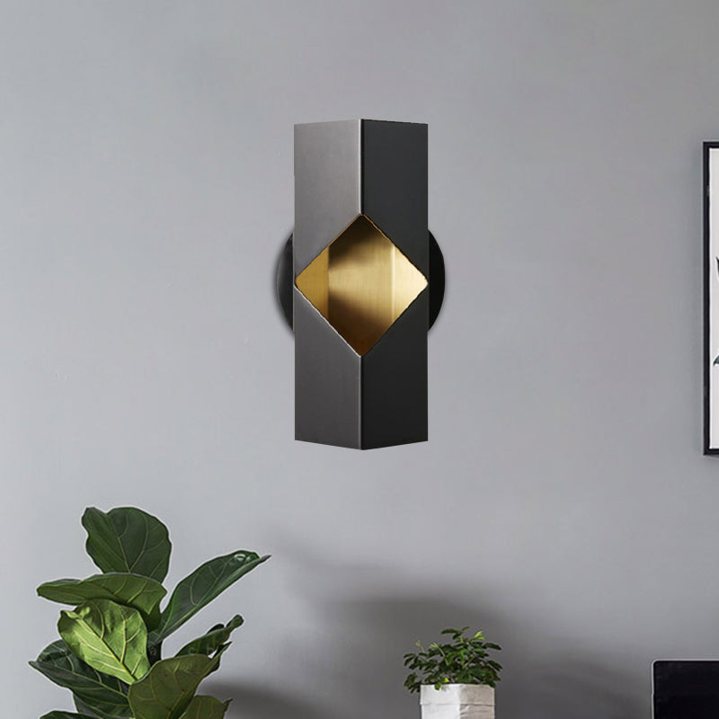 1-Light Bedroom Sconce Light Fixture Modernist Black LED Wall Mount with Geometric Iron Shade