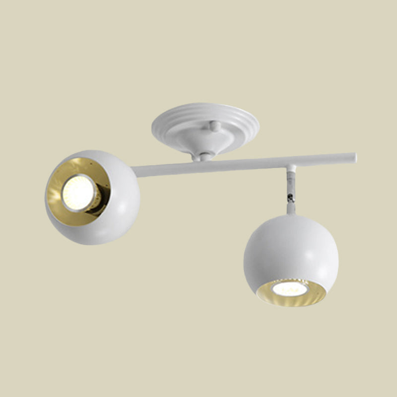 Weiße Finish Globe Halbblüte Leuchte Moderne 2 Leuchten Metallische Deckenlampe