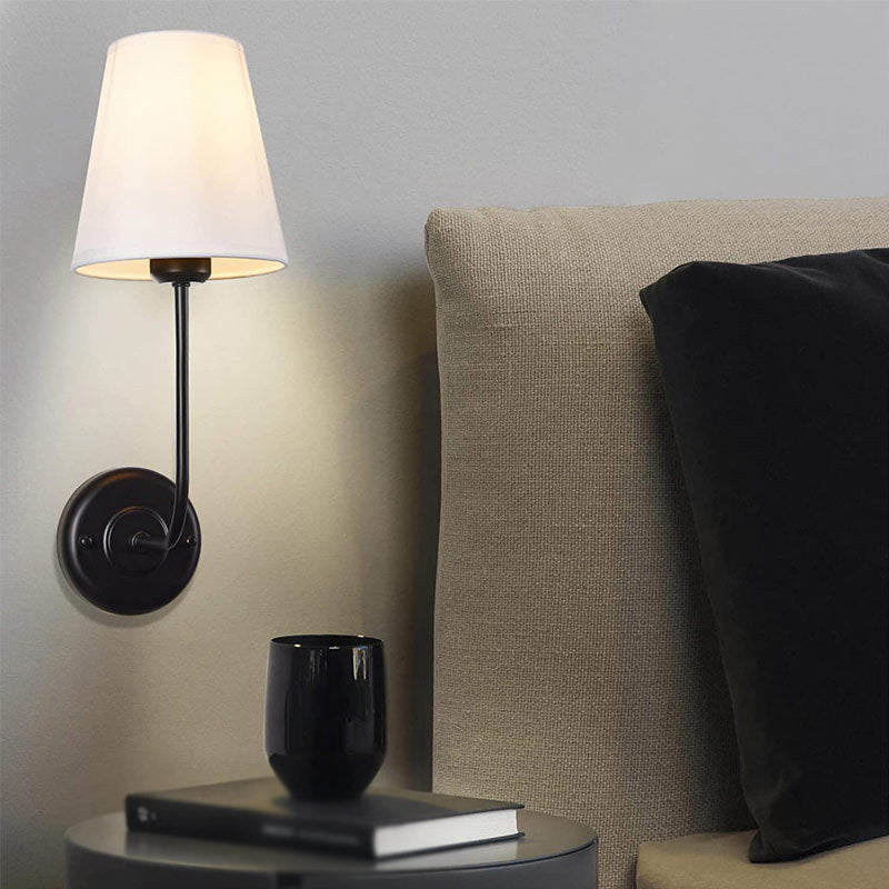 Modern Brass/Black Bathroom Vanity Light Metal Bath Bar with Fabric Shade