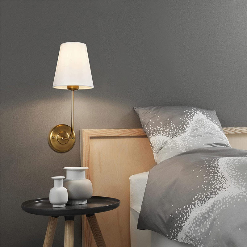 Modern Brass/Black Bathroom Vanity Light Metal Bath Bar with Fabric Shade