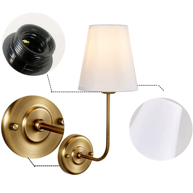 Modern Brass/Black Bathroom Vanity Light Metal Bath Bar with Fabric Shade