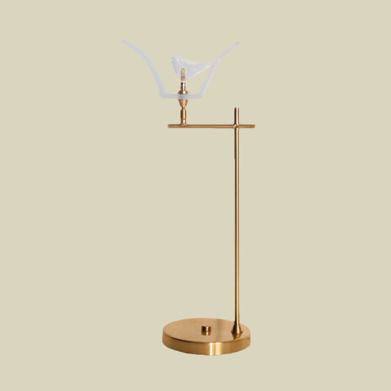 Right Angle Arm Desk Light Modernist Metal LED Gold Finish Table Lamp with Bird Opal Glass Shade
