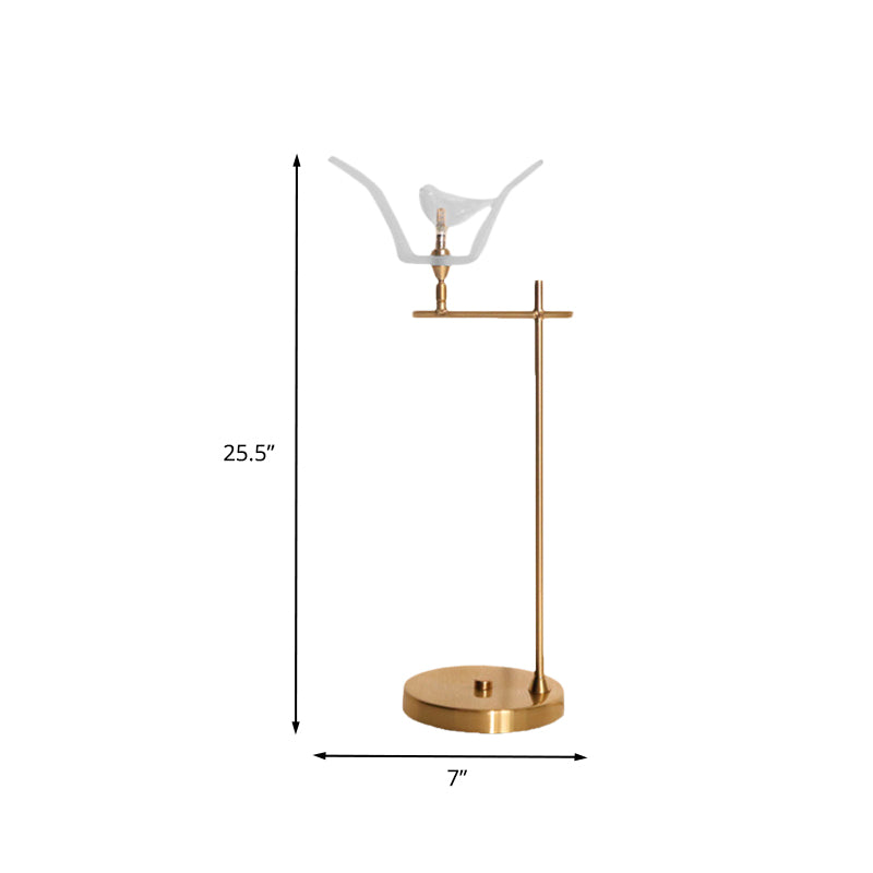 Right Angle Arm Desk Light Modernist Metal LED Gold Finish Table Lamp with Bird Opal Glass Shade