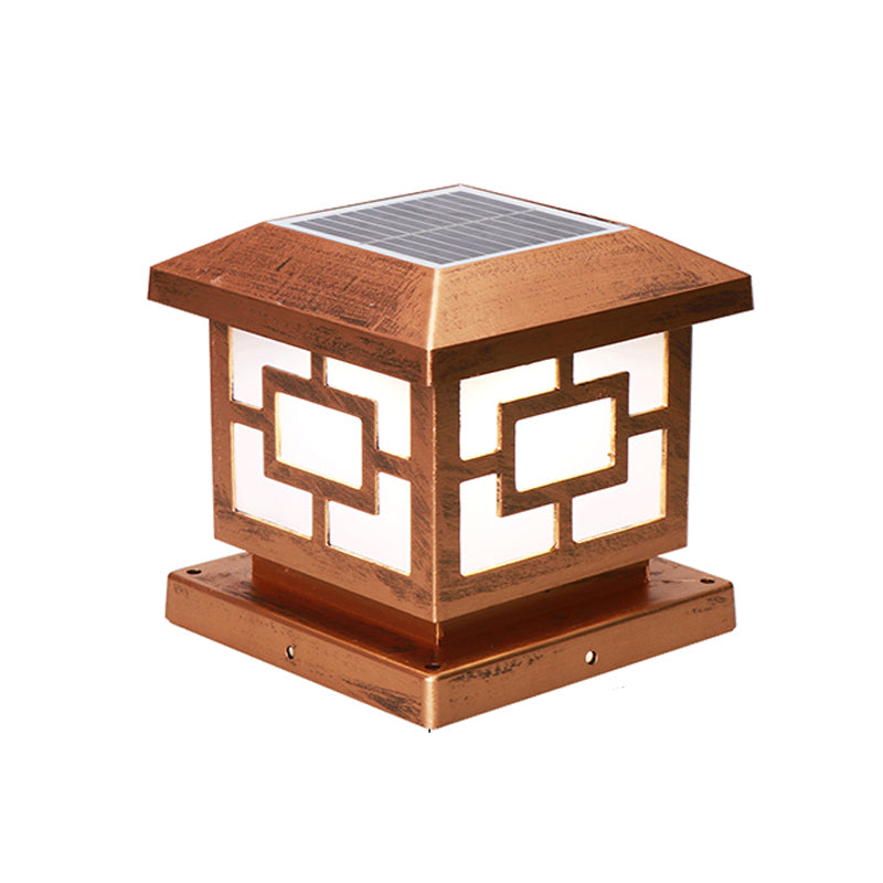 Simple LED Pillar Light Geometric Solar Lighting Fixture for Backyard