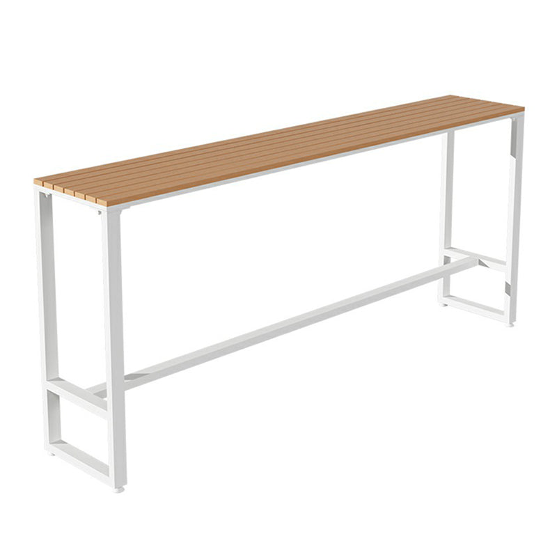 Faux Wood Water Resistant Bar Table Rectangle Industrial Patio Table with Metal Frame