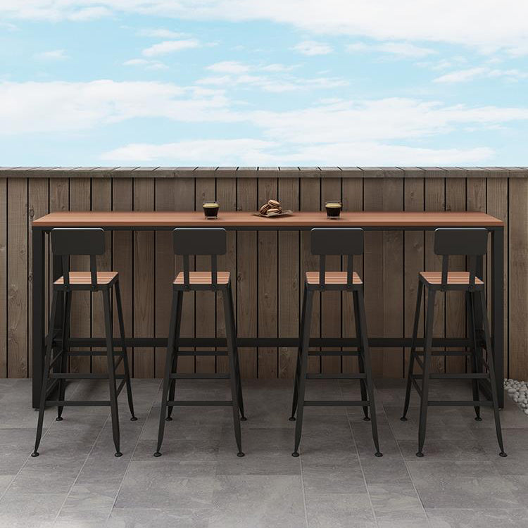 Industrial Rectangle Patio Table Fuax Wood Water Resistant Bar Table