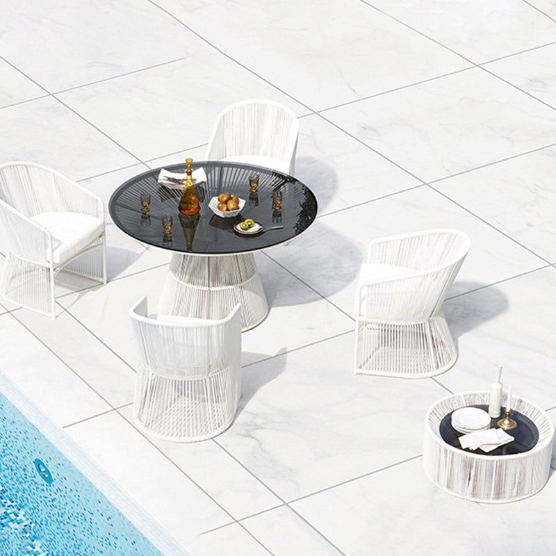 Industrial Glass Dining Table Round Outdoor Table with Pedestal Base