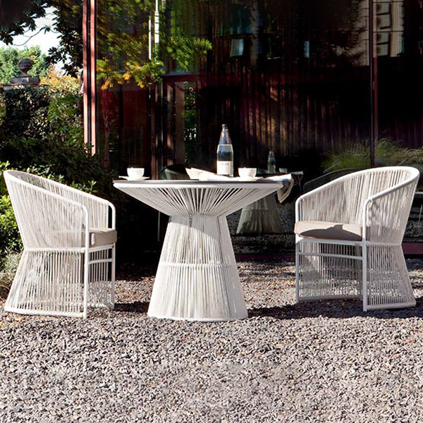 Industrial Glass Dining Table Round Outdoor Table with Pedestal Base