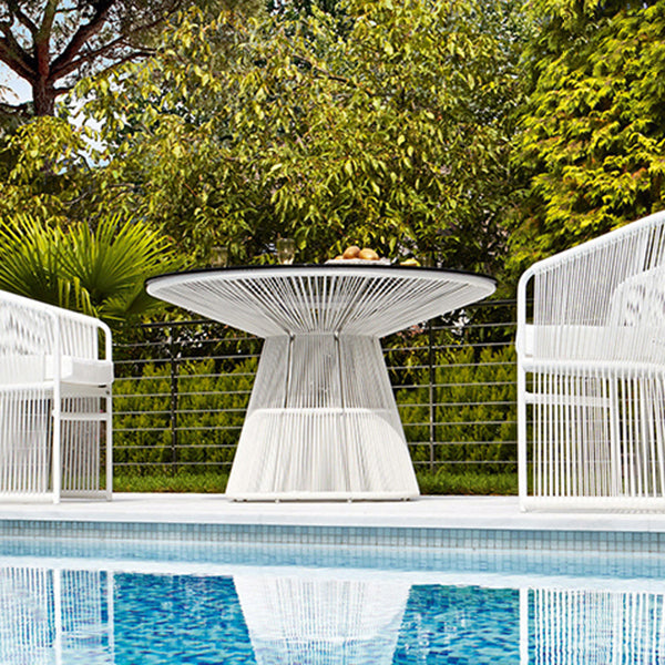 Industrial Glass Dining Table Round Outdoor Table with Pedestal Base