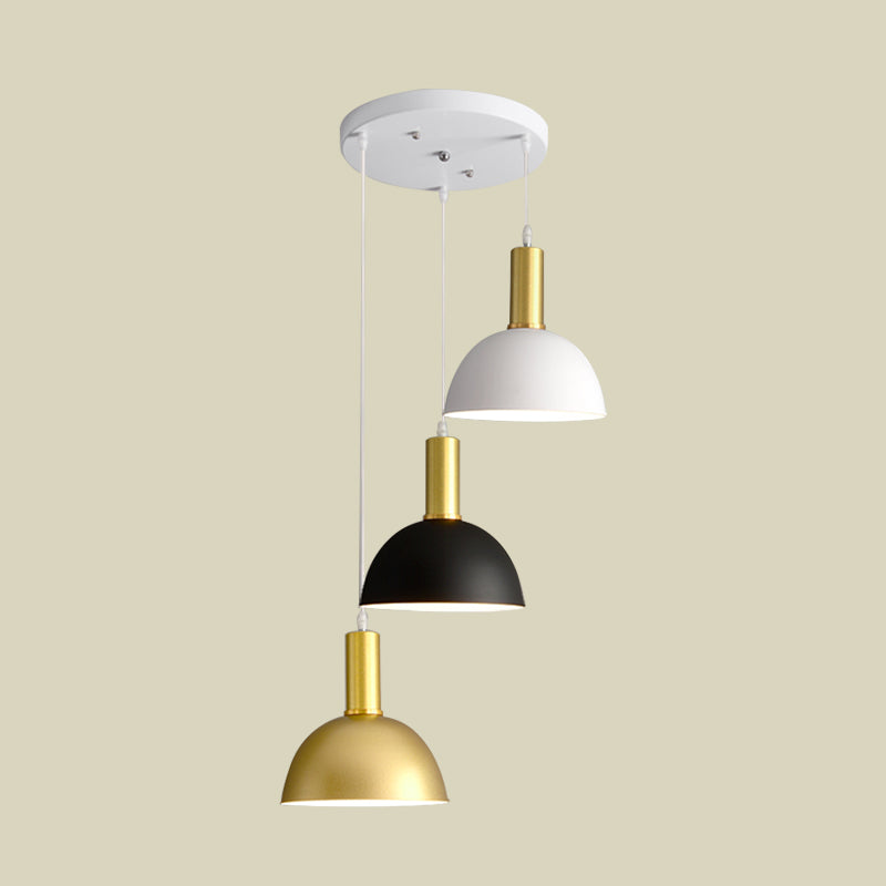 Moderne nordische gewölbte hängende Leichtkit Iron 3 Köpfe Esszimmer Multi-Licht-Anhänger in Weißschwarzgold
