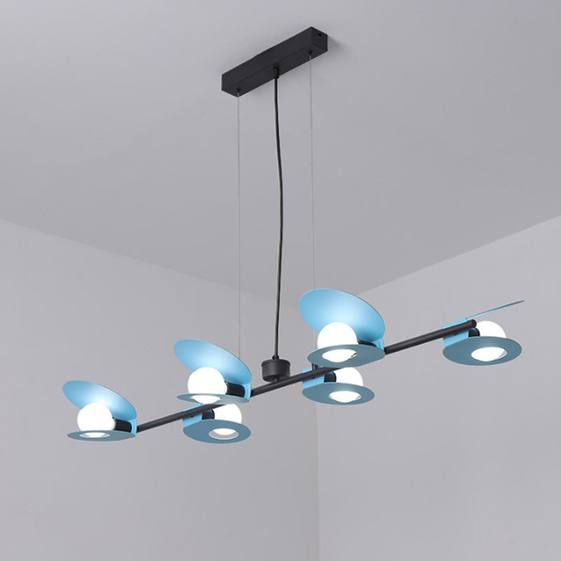 Mussel Metallic Island Ceiling Light Modernist 6 Bulbs Blue and Black Hanging Lamp Kit for Dining Room