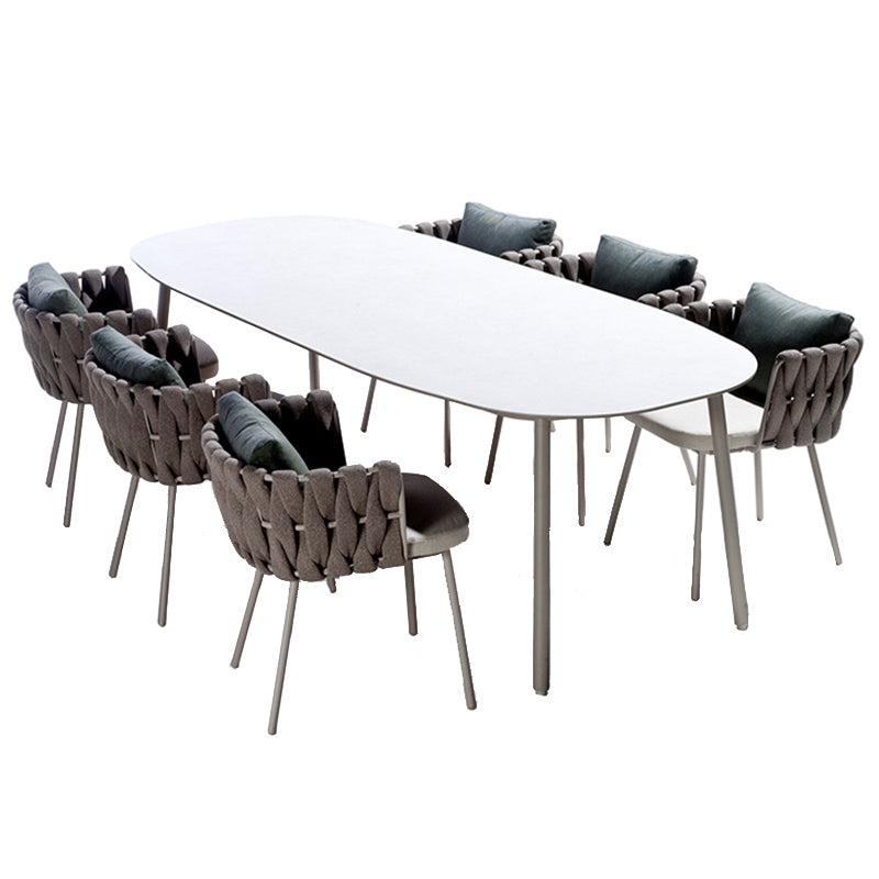 Metal Frame Dining Table Set 1/3/5/7 Pcs Boho Patio Dining Table with Upholstered Chairs