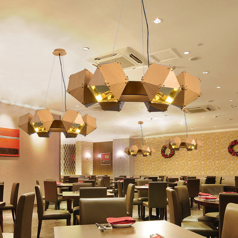 Polyeder Restaurant Kronleuchter Metallic 6 Köpfe Moderne Deckenlampe im dunklen Holz