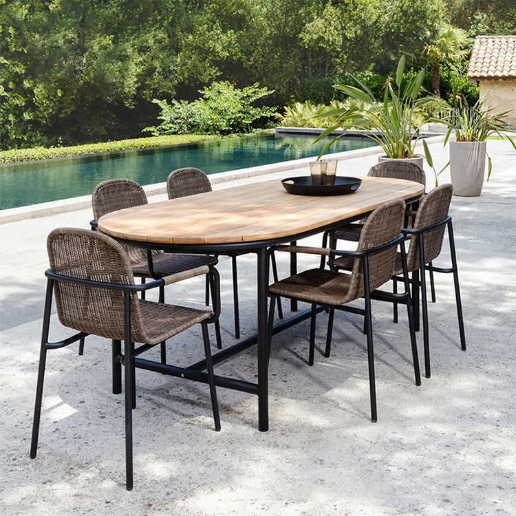 Solid Wood Patio Dining Sets Oval 1/3/7 Pieces Dining Table Set