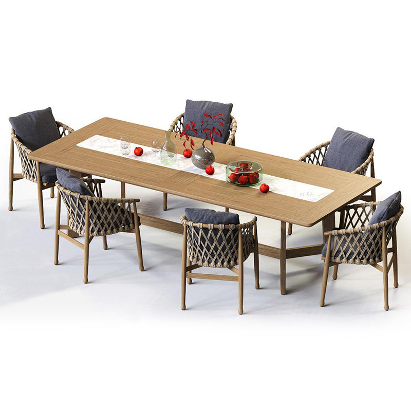 Boho Patio Dining Table Set 1/4/7 Pcs Wood Frame Patio Dining Table and Chairs