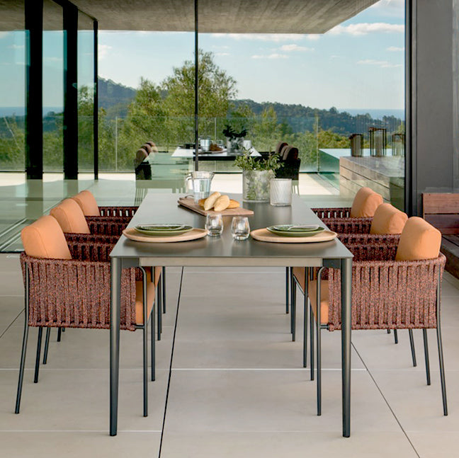 Black Stone Boho Dining Table Set 1/2/7 Pcs Rattan Dining Set