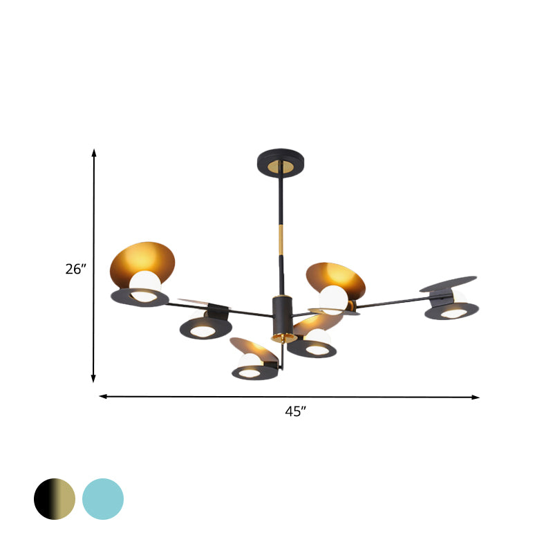 Lampadario a forma di cucciolo a forma di cozze ferro contemporaneo 6/8-bulb lampada sospensione del soggiorno in blu/nero e oro