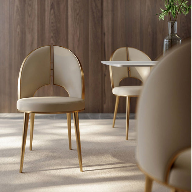 Nordic Style Side Chair Faux Leather Dining Chair with Metal Base for Home Use
