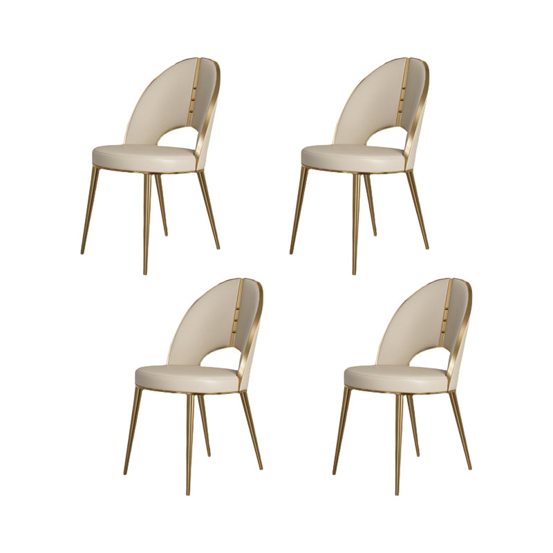 Nordic Style Side Chair Faux Leather Dining Chair with Metal Base for Home Use