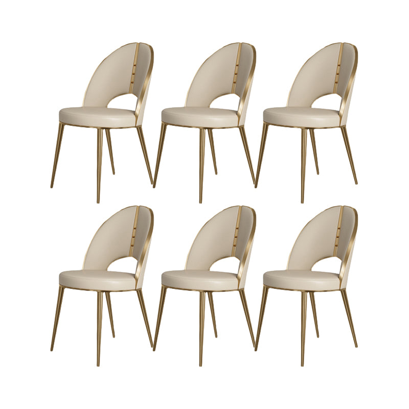 Nordic Style Side Chair Faux Leather Dining Chair with Metal Base for Home Use