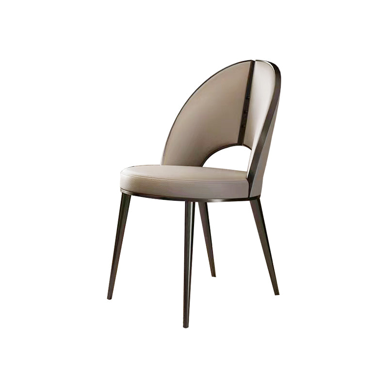Nordic Style Side Chair Faux Leather Dining Chair with Metal Base for Home Use