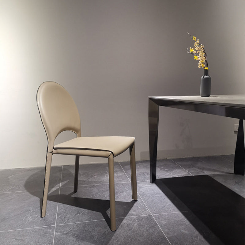 Faux Leather Dining Chairs Contemporary Chair with Metal Legs